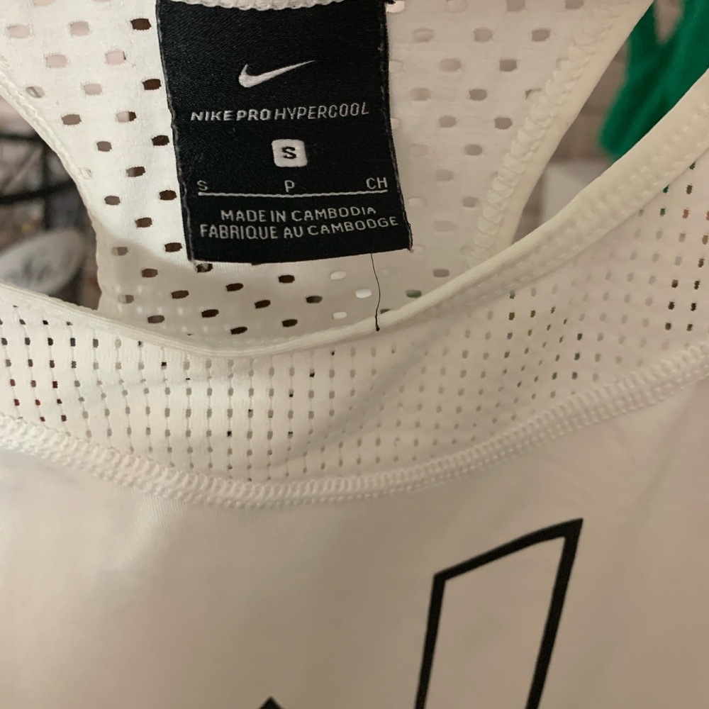 Nike Pro Hypercool Racerback White Tank Top with Black Trim and Logo - Picture 6 of 6